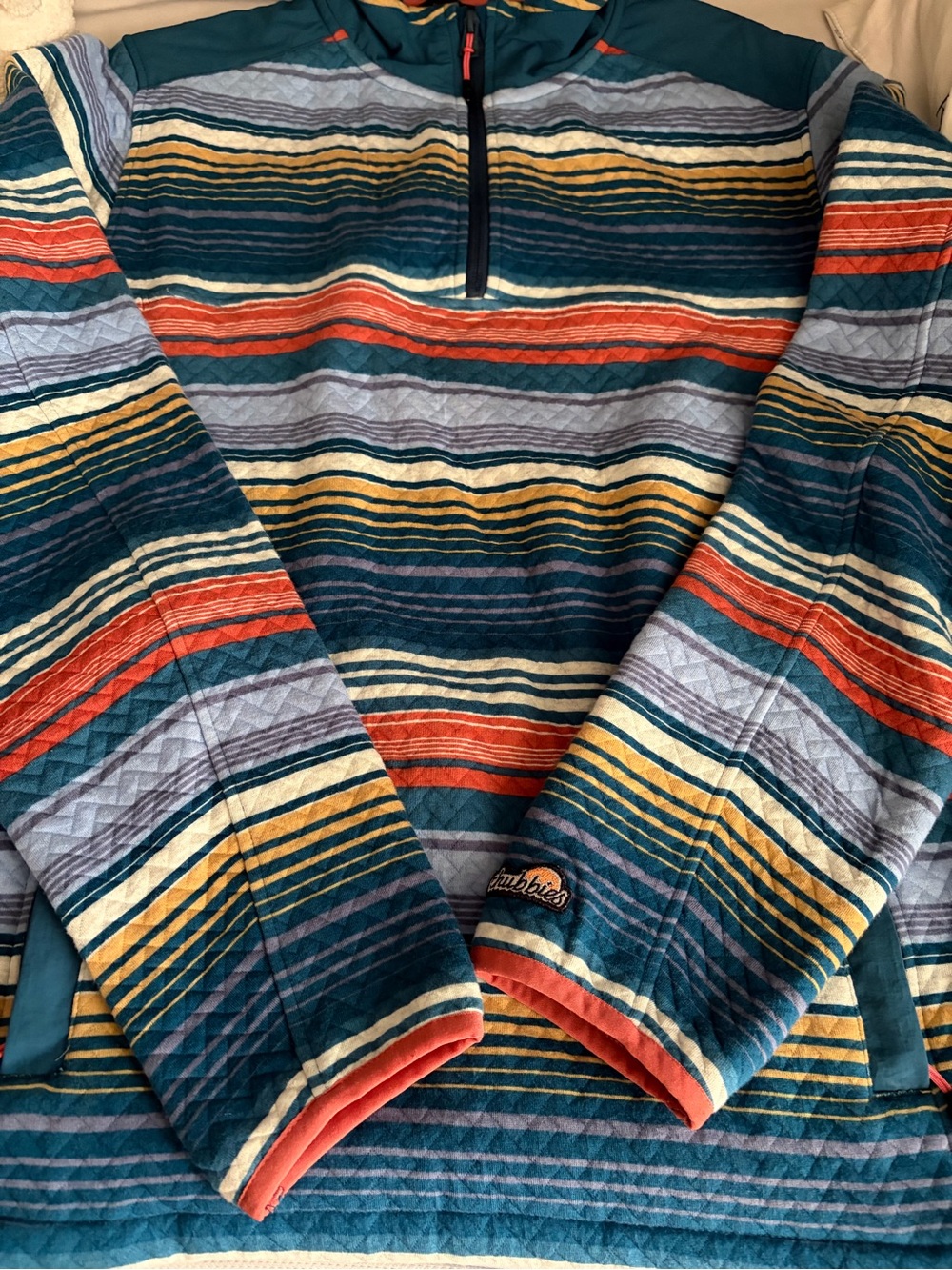 chubbies Men's Striped Quarter-Zip Sweater Hoodie - Teal, Orange, Yellow, Navy